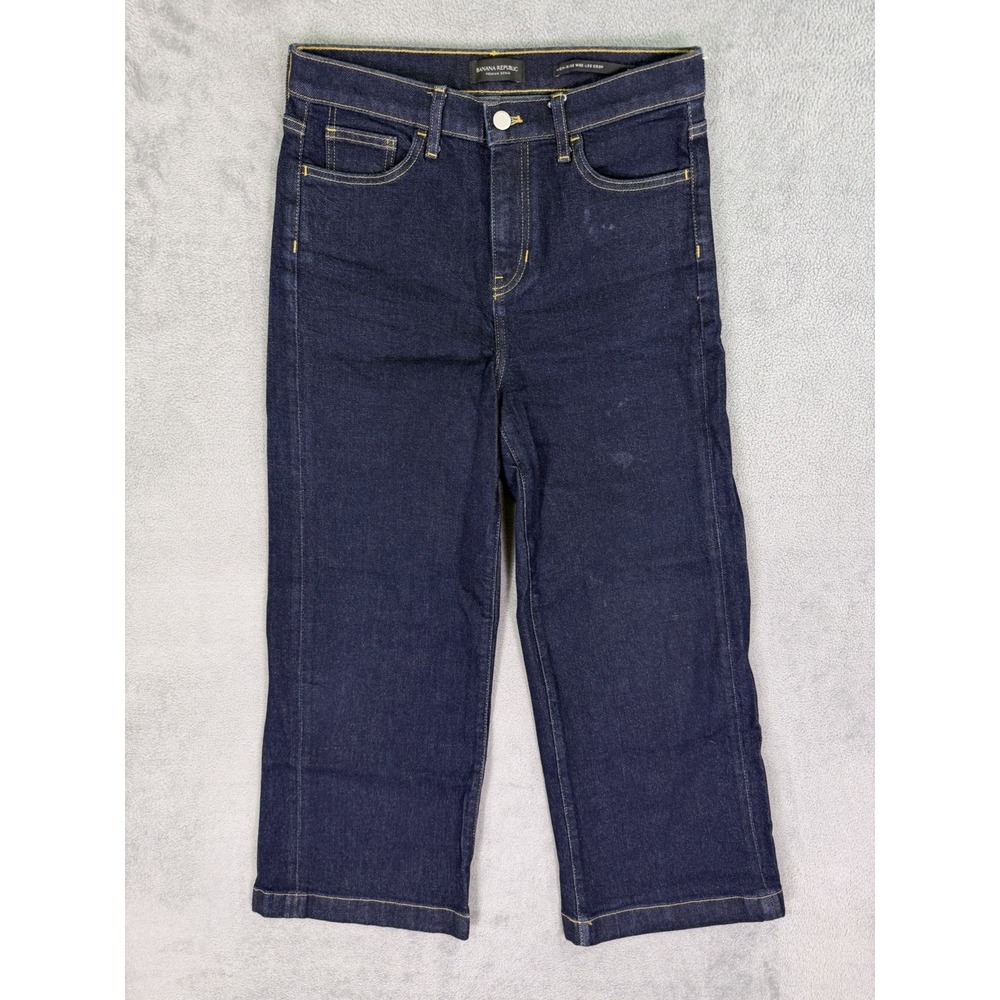 Banana Republic Jeans Womens 27 Blue Wide Leg Crop Dark Wash Denim High Rise